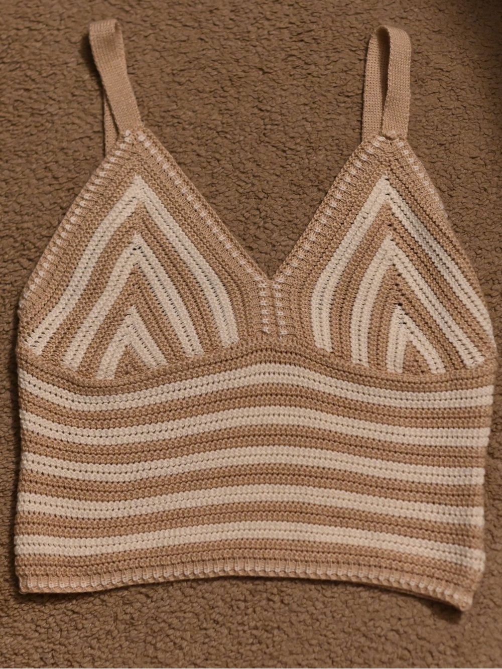 Crochet Stripe Crop Tank Top in Beige & Cream